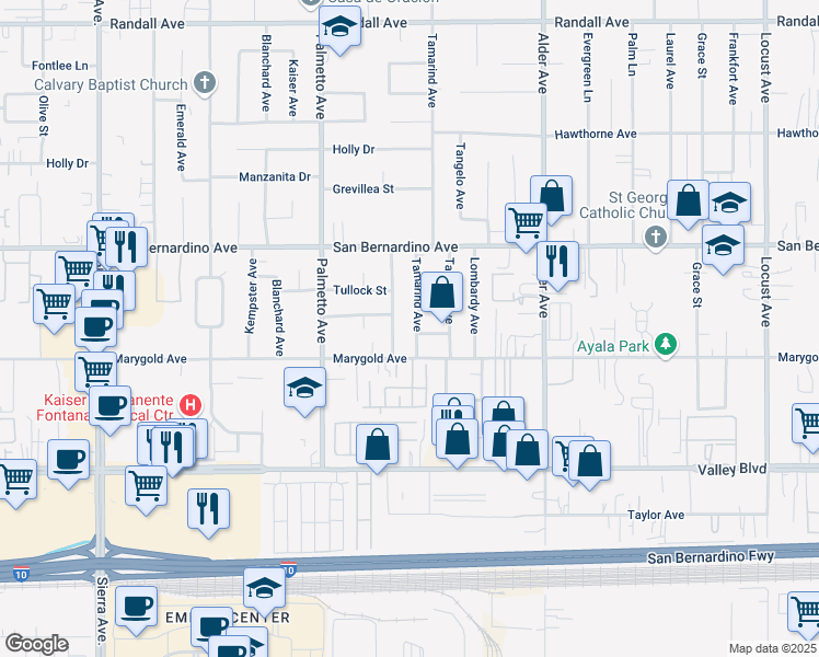 map of restaurants, bars, coffee shops, grocery stores, and more near 9846 Tamarind Avenue in Bloomington