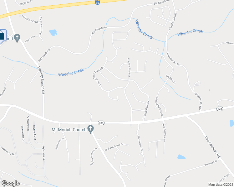 map of restaurants, bars, coffee shops, grocery stores, and more near 1222 Marinette Way in Hoschton