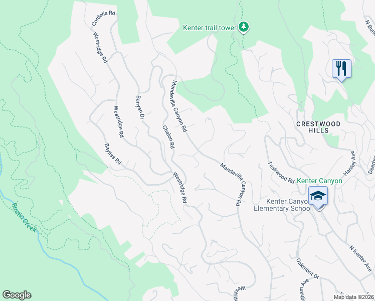 map of restaurants, bars, coffee shops, grocery stores, and more near 2207 Mandeville Canyon Road in Los Angeles