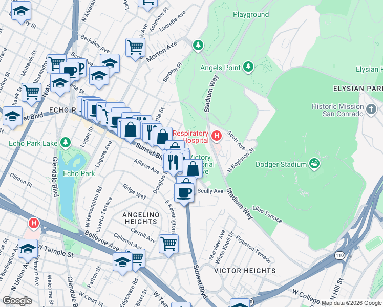 map of restaurants, bars, coffee shops, grocery stores, and more near 1315 Montana Street in Los Angeles