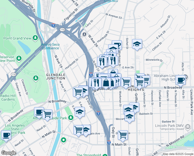 map of restaurants, bars, coffee shops, grocery stores, and more near 2220 Pasadena Avenue in Los Angeles