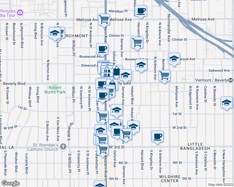 map of restaurants, bars, coffee shops, grocery stores, and more near in Los Angeles