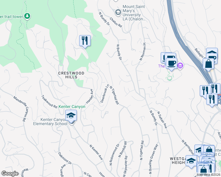 map of restaurants, bars, coffee shops, grocery stores, and more near 826 North Tigertail Road in Los Angeles