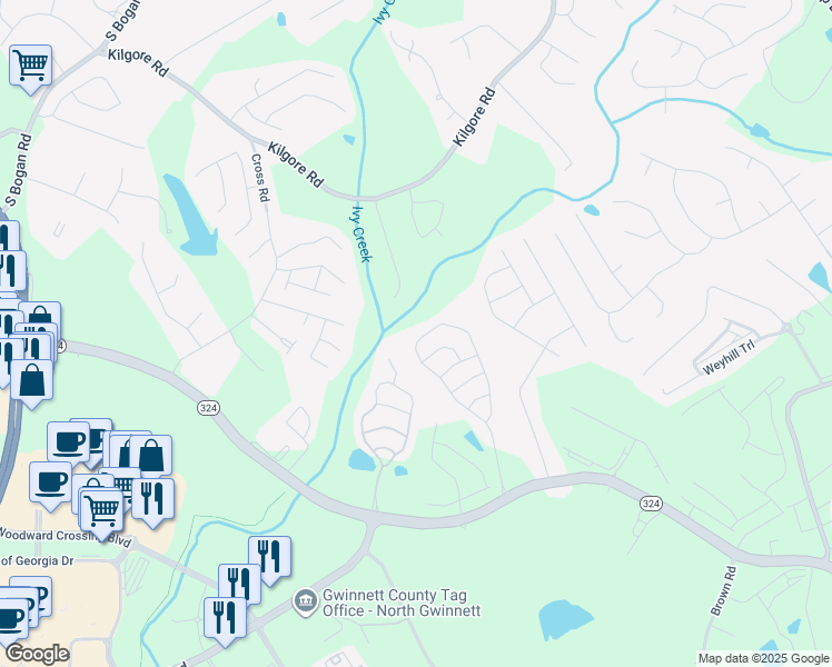 map of restaurants, bars, coffee shops, grocery stores, and more near 3526 Brockenhurst Drive in Buford