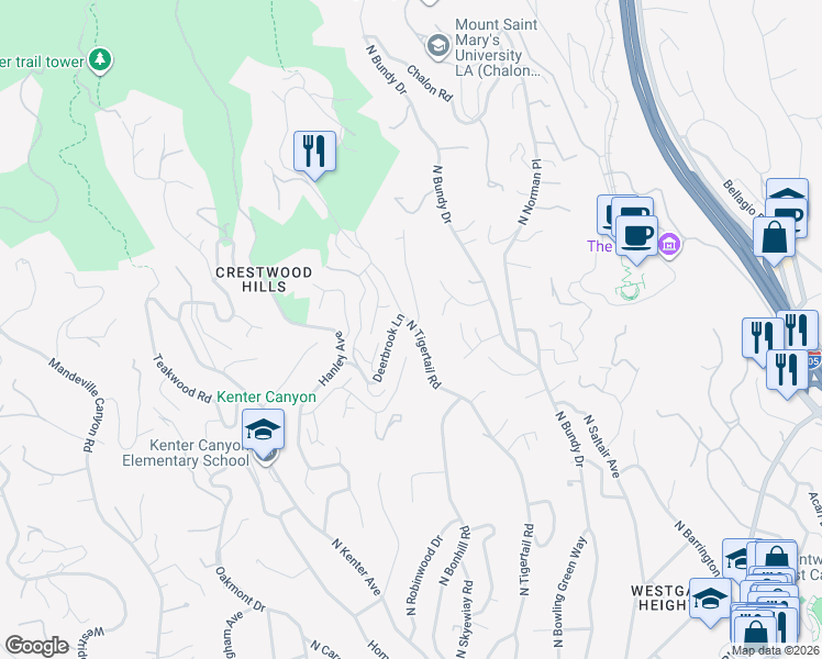 map of restaurants, bars, coffee shops, grocery stores, and more near 826 North Tigertail Road in Los Angeles