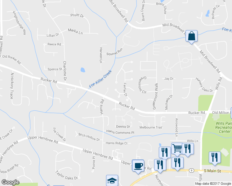 map of restaurants, bars, coffee shops, grocery stores, and more near 530 Veranda Court in Alpharetta