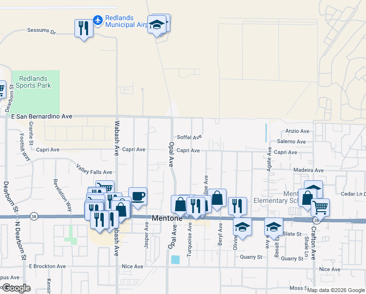 map of restaurants, bars, coffee shops, grocery stores, and more near 1815 Capri Avenue in Mentone