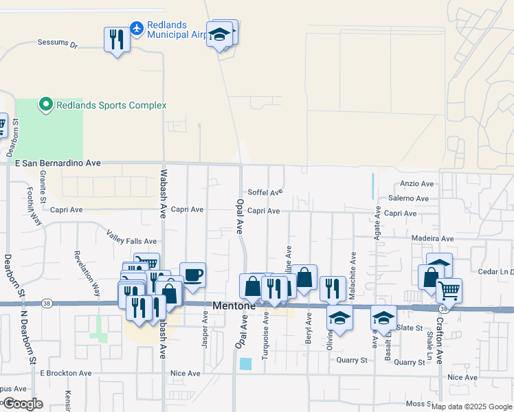 map of restaurants, bars, coffee shops, grocery stores, and more near 1815 Capri Avenue in Mentone