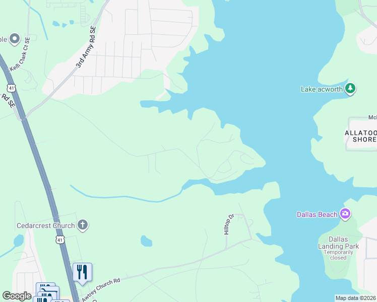 map of restaurants, bars, coffee shops, grocery stores, and more near 5650 McCoy Road in Acworth