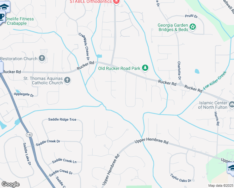 map of restaurants, bars, coffee shops, grocery stores, and more near 12055 Wallace Woods Lane in Alpharetta