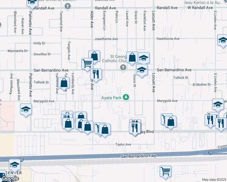 map of restaurants, bars, coffee shops, grocery stores, and more near 9859 Palm Lane in Bloomington