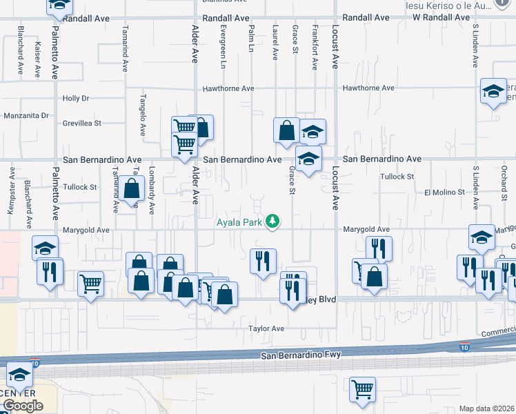 map of restaurants, bars, coffee shops, grocery stores, and more near 17874 Marygold Avenue in Bloomington
