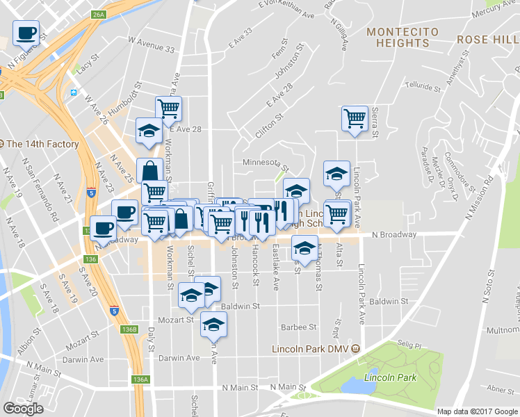 map of restaurants, bars, coffee shops, grocery stores, and more near 3103 Altura Street in Los Angeles