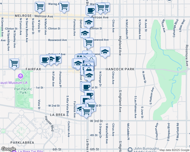 map of restaurants, bars, coffee shops, grocery stores, and more near in Los Angeles