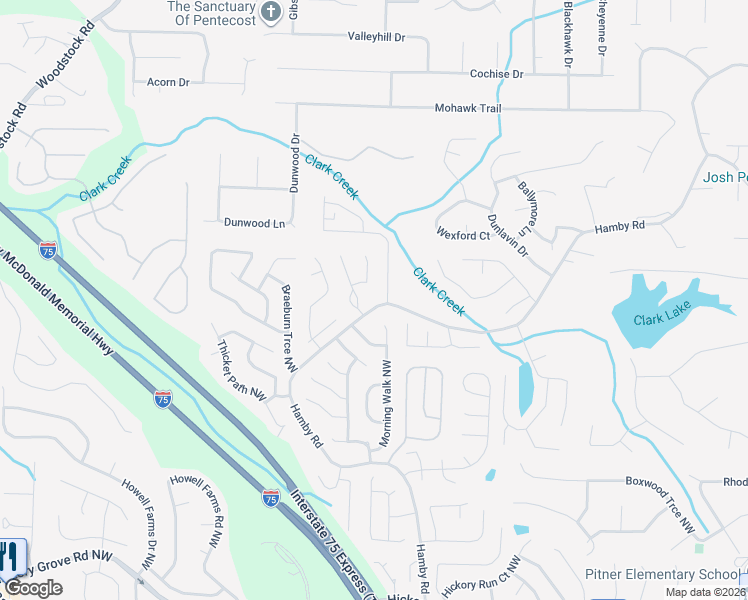 map of restaurants, bars, coffee shops, grocery stores, and more near 5055 Sherrer Drive Northwest in Acworth