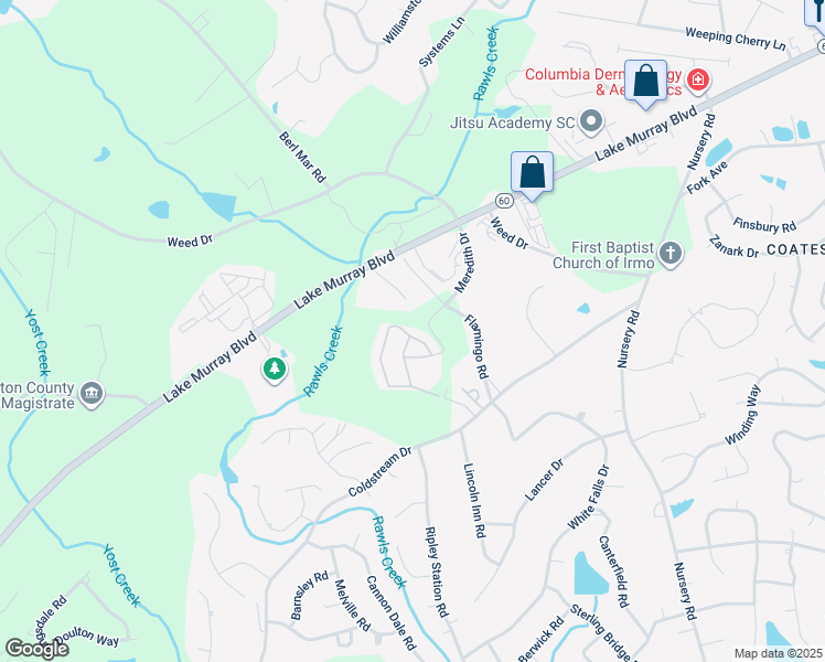 map of restaurants, bars, coffee shops, grocery stores, and more near 1220 Meredith Drive in Columbia