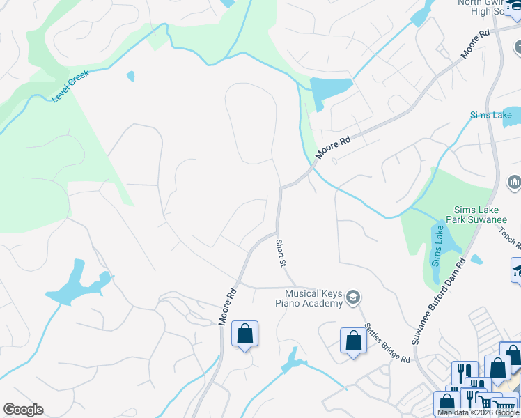map of restaurants, bars, coffee shops, grocery stores, and more near 4781 Rio Vista Trace in Suwanee