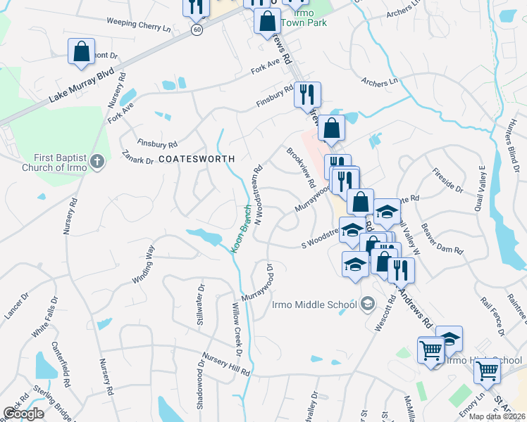map of restaurants, bars, coffee shops, grocery stores, and more near 1528 North Woodstream Road in Columbia