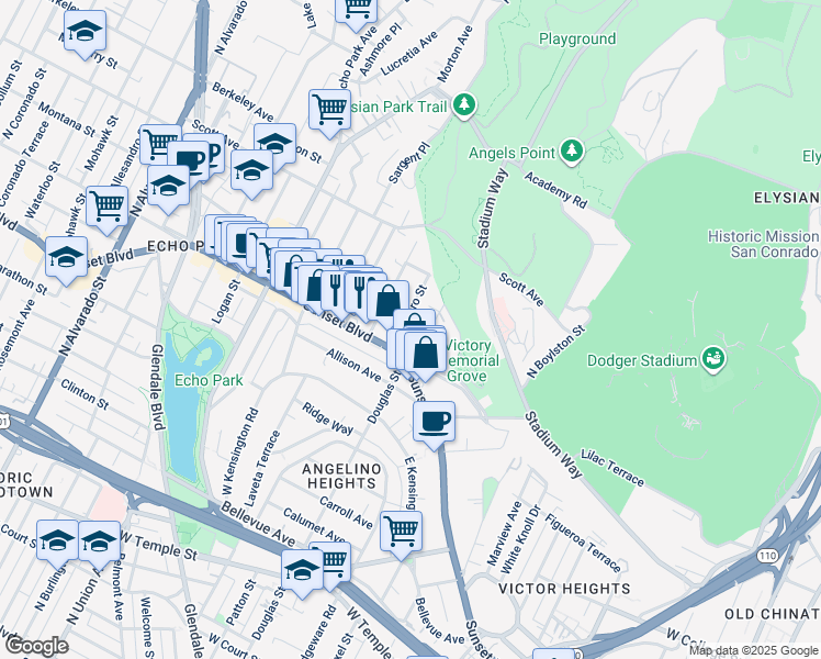 map of restaurants, bars, coffee shops, grocery stores, and more near 1326 Quintero Street in Los Angeles