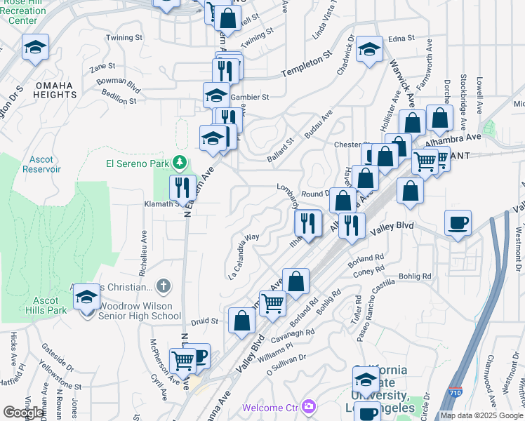 map of restaurants, bars, coffee shops, grocery stores, and more near 5064 Kimball Street in Los Angeles