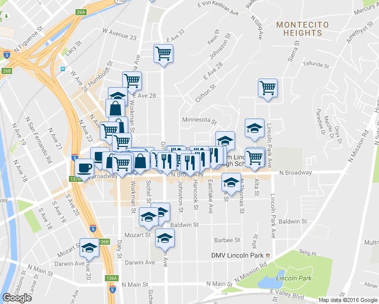 map of restaurants, bars, coffee shops, grocery stores, and more near 3103 Altura Street in Los Angeles