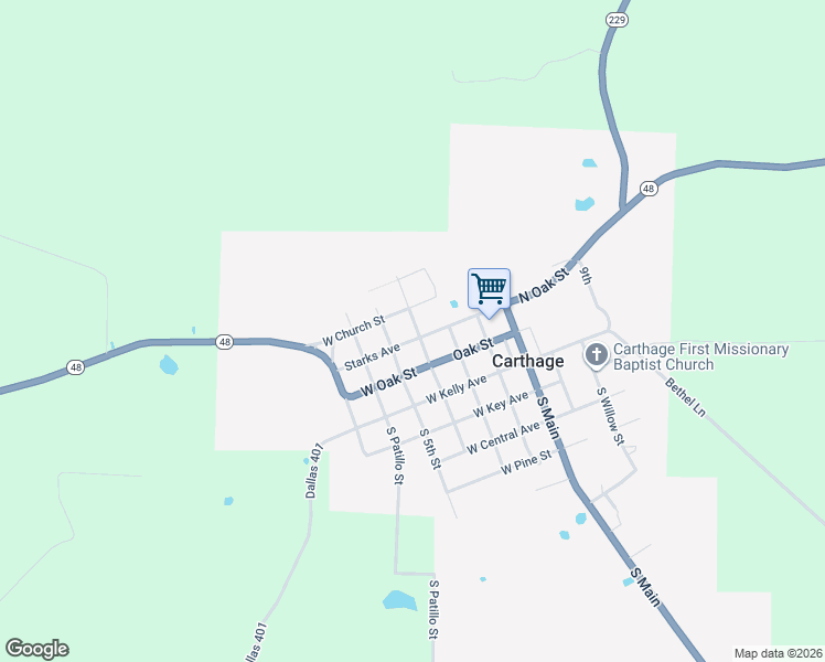 map of restaurants, bars, coffee shops, grocery stores, and more near 408 Starks Avenue in Carthage