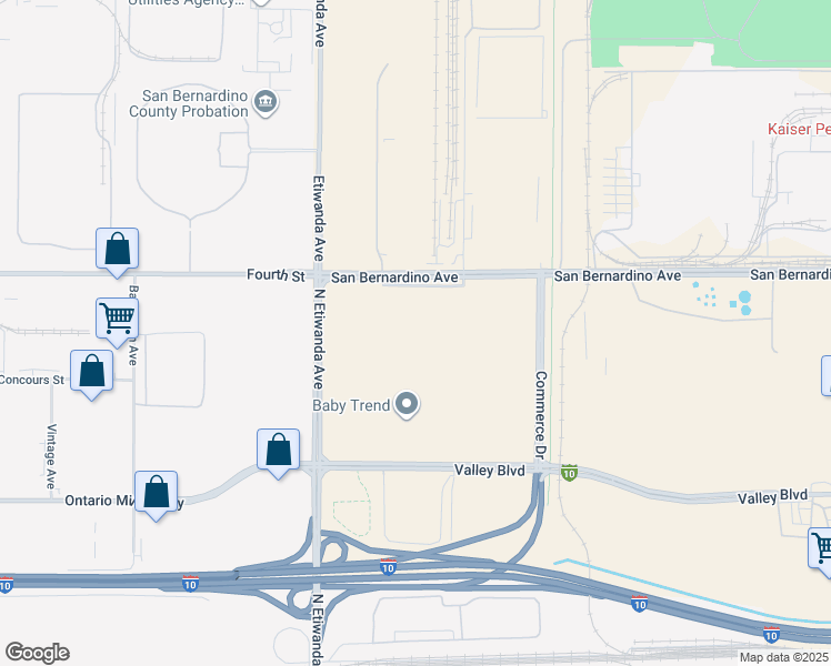 map of restaurants, bars, coffee shops, grocery stores, and more near 13053 San Bernardino Avenue in Fontana