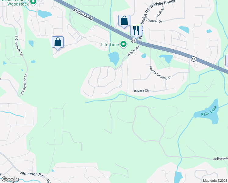 map of restaurants, bars, coffee shops, grocery stores, and more near 241 Brookview Place in Woodstock