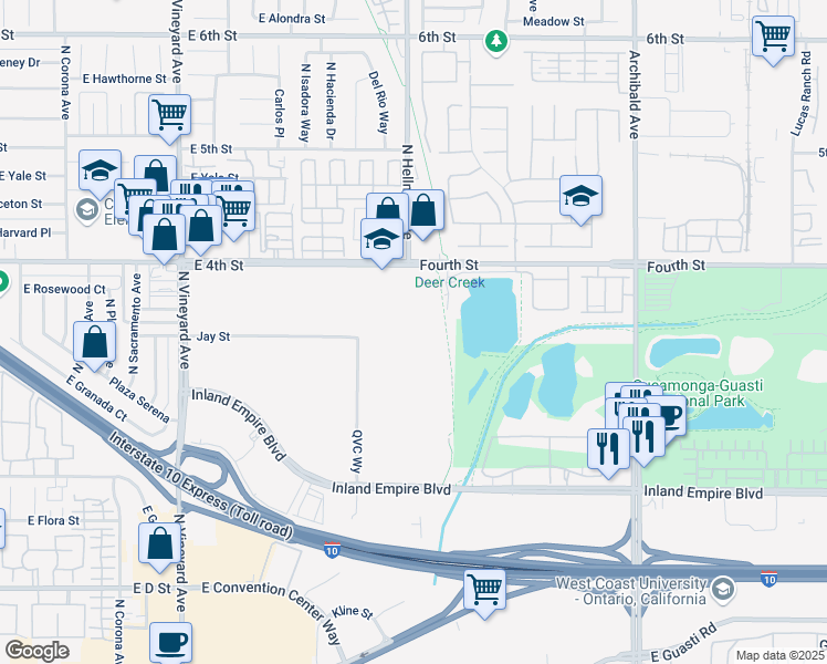 map of restaurants, bars, coffee shops, grocery stores, and more near in Ontario