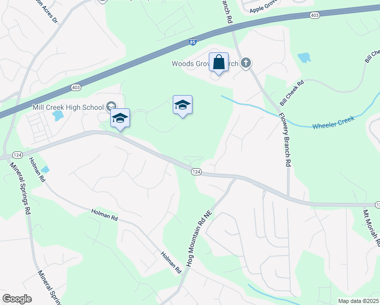 map of restaurants, bars, coffee shops, grocery stores, and more near 4500 Braselton Highway in Hoschton