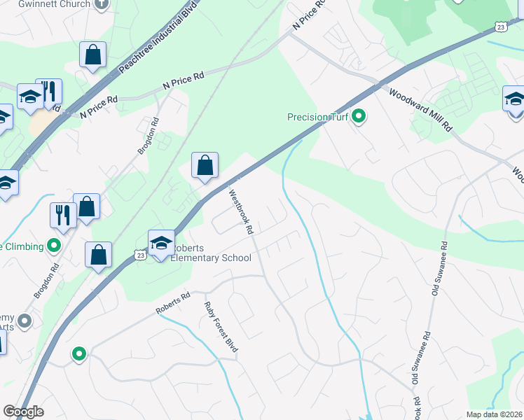 map of restaurants, bars, coffee shops, grocery stores, and more near 4290 Bridgeton Court in Suwanee