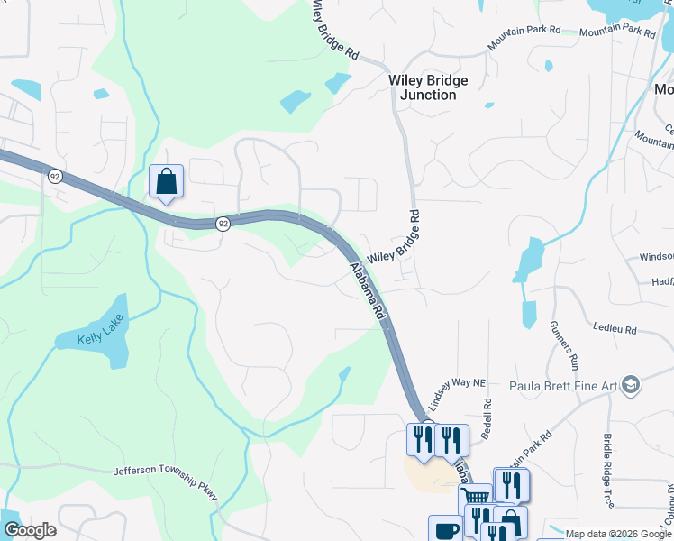 map of restaurants, bars, coffee shops, grocery stores, and more near 1006 Knotts Pointe Drive in Woodstock