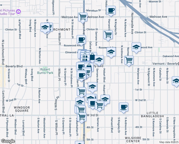 map of restaurants, bars, coffee shops, grocery stores, and more near in Los Angeles