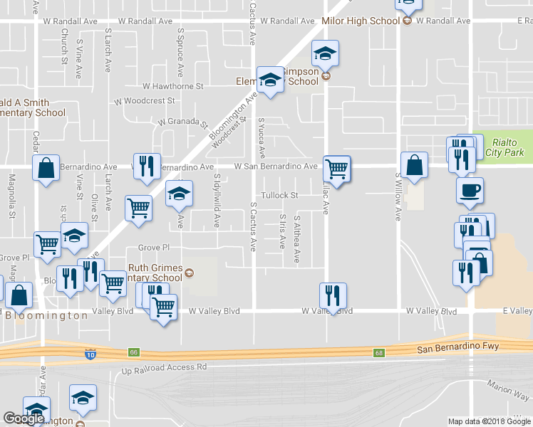 map of restaurants, bars, coffee shops, grocery stores, and more near 659 West El Molino Street in Bloomington