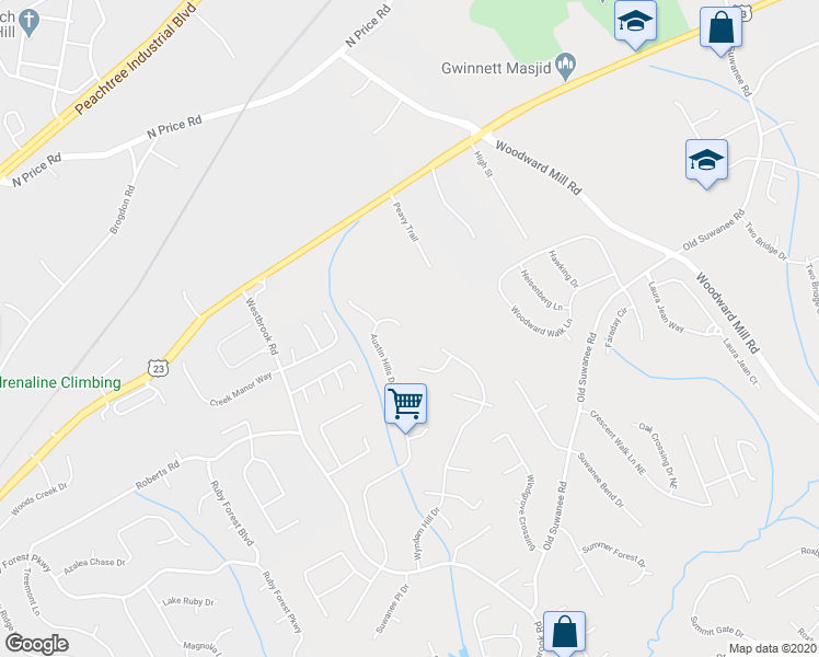 map of restaurants, bars, coffee shops, grocery stores, and more near 4814 Austin Hills Drive in Suwanee