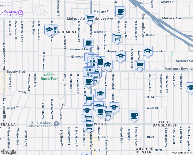 map of restaurants, bars, coffee shops, grocery stores, and more near in Los Angeles
