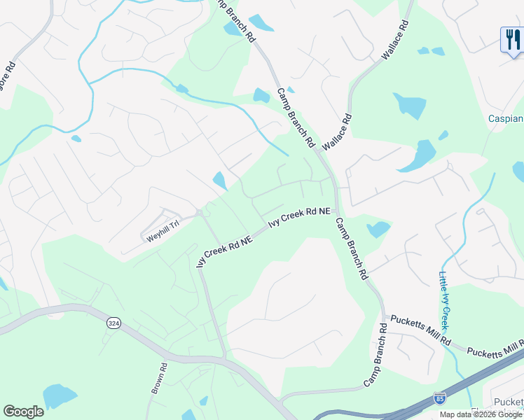 map of restaurants, bars, coffee shops, grocery stores, and more near 2804 Country House Lane in Buford