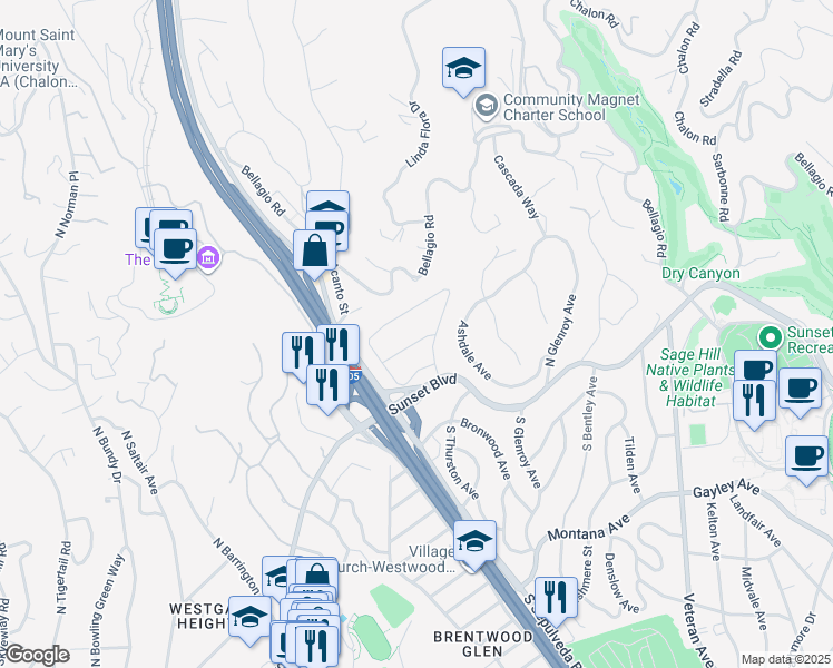 map of restaurants, bars, coffee shops, grocery stores, and more near 11339 Thurston Place in Los Angeles