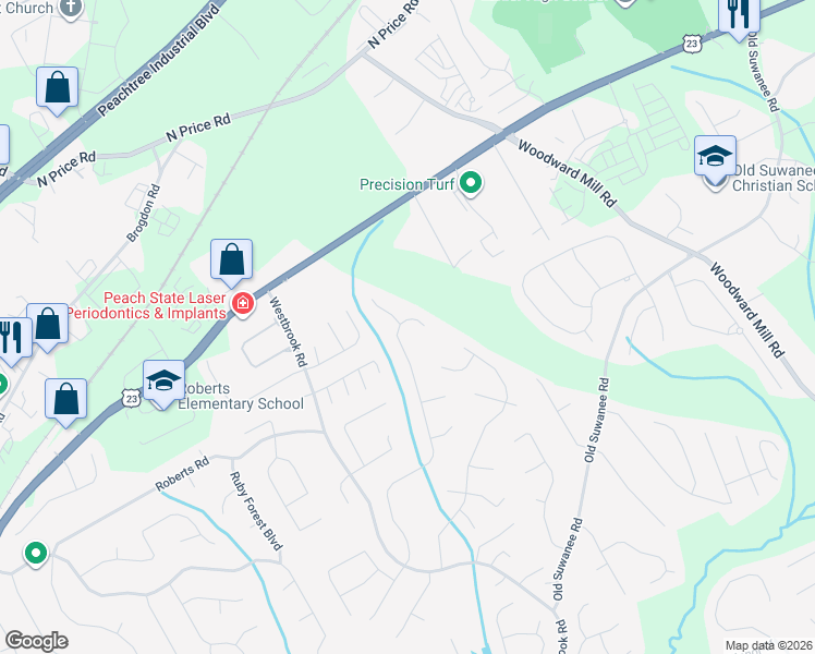 map of restaurants, bars, coffee shops, grocery stores, and more near 4763 Austin Hills Drive in Suwanee