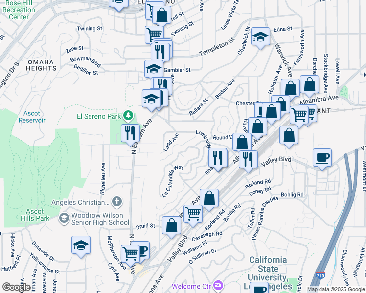 map of restaurants, bars, coffee shops, grocery stores, and more near 5064 Kimball Street in Los Angeles