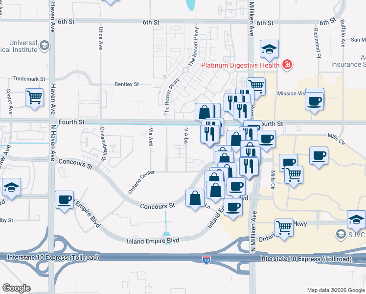 map of restaurants, bars, coffee shops, grocery stores, and more near in Ontario