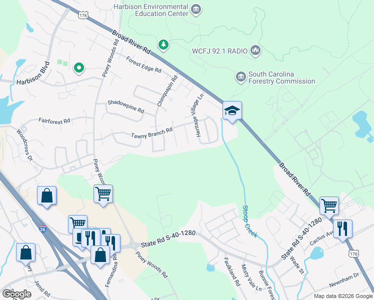 map of restaurants, bars, coffee shops, grocery stores, and more near 30 Prices Court in Columbia