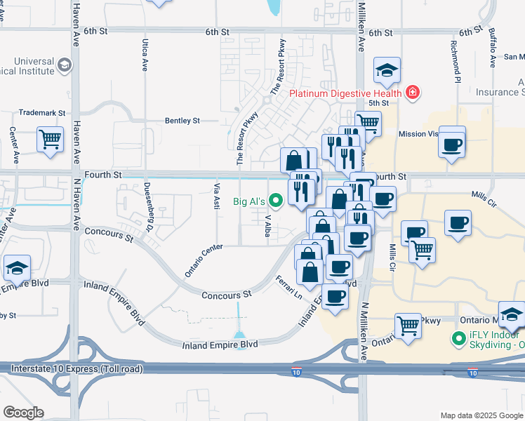 map of restaurants, bars, coffee shops, grocery stores, and more near in Ontario
