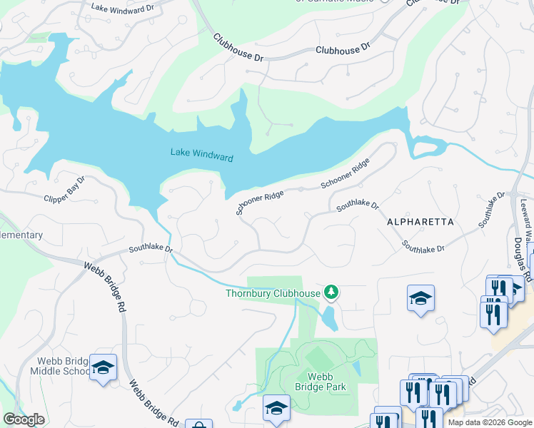map of restaurants, bars, coffee shops, grocery stores, and more near 1930 7 Seas Court in Alpharetta