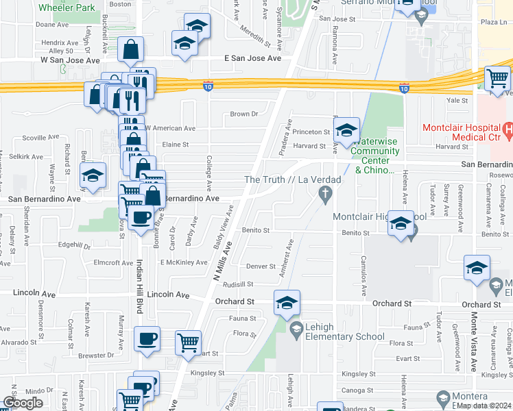 map of restaurants, bars, coffee shops, grocery stores, and more near 4266 Berkeley Street in Montclair