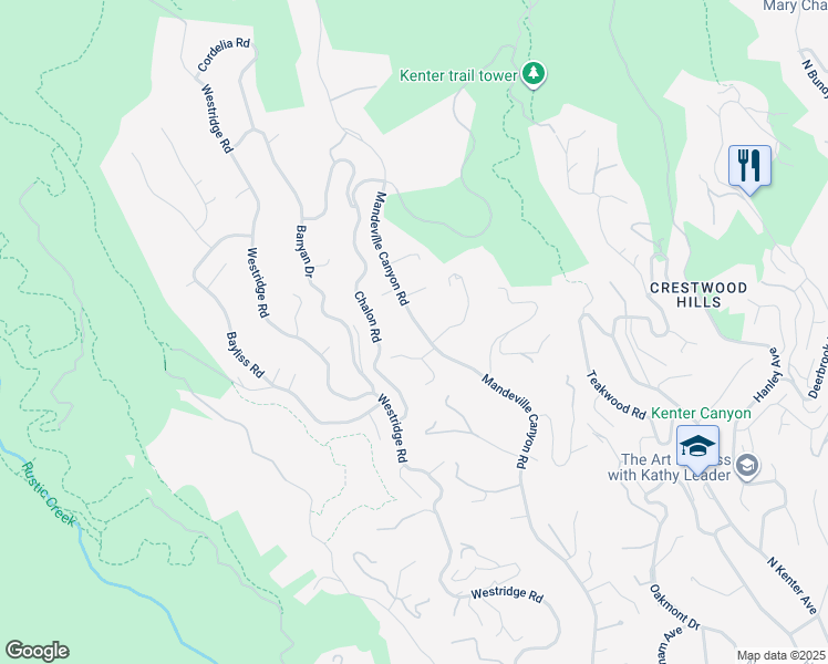 map of restaurants, bars, coffee shops, grocery stores, and more near 2207 Mandeville Canyon Road in Los Angeles