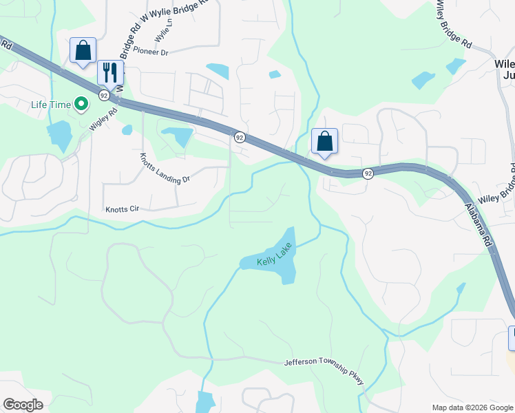 map of restaurants, bars, coffee shops, grocery stores, and more near 6005 Cherecobb Lane in Woodstock