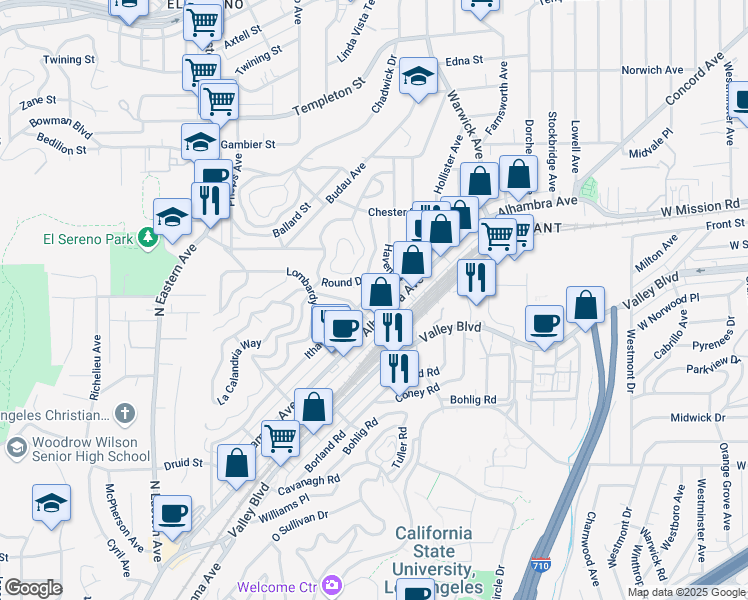 map of restaurants, bars, coffee shops, grocery stores, and more near 5274 Ithaca Avenue in Los Angeles