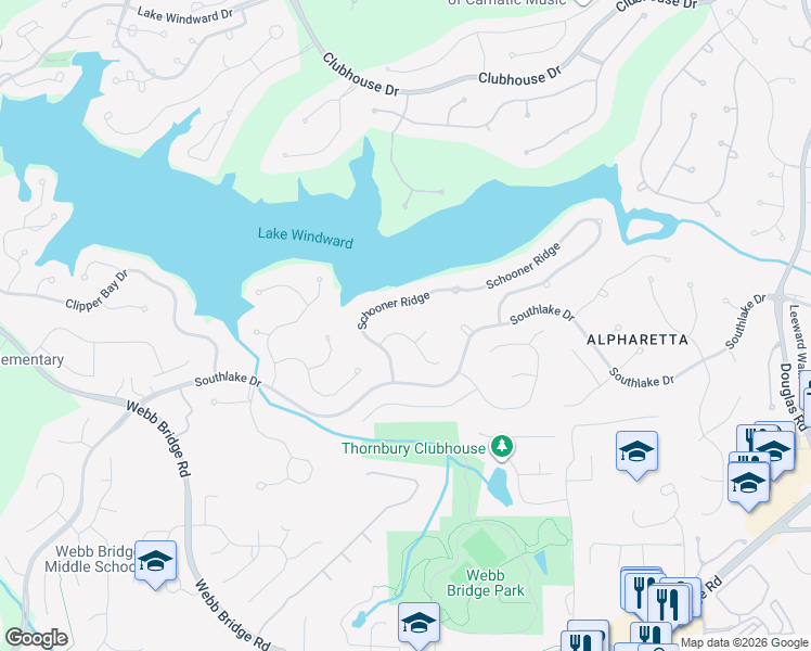 map of restaurants, bars, coffee shops, grocery stores, and more near 1930 7 Seas Ct in Alpharetta