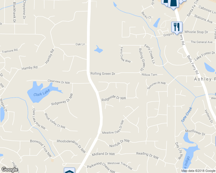 map of restaurants, bars, coffee shops, grocery stores, and more near 1217 Wade Green Circle Northwest in Acworth